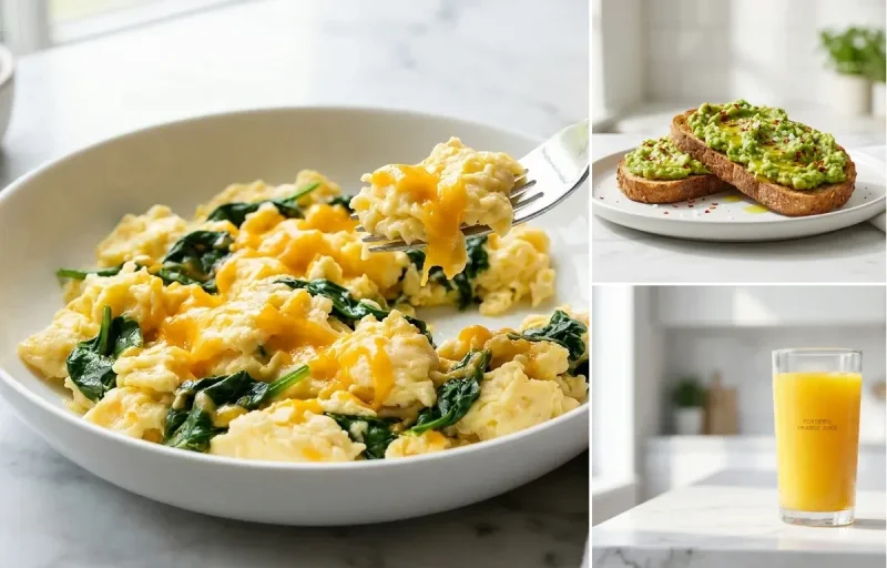 Three Egg Scramble with Spinach and Cheese