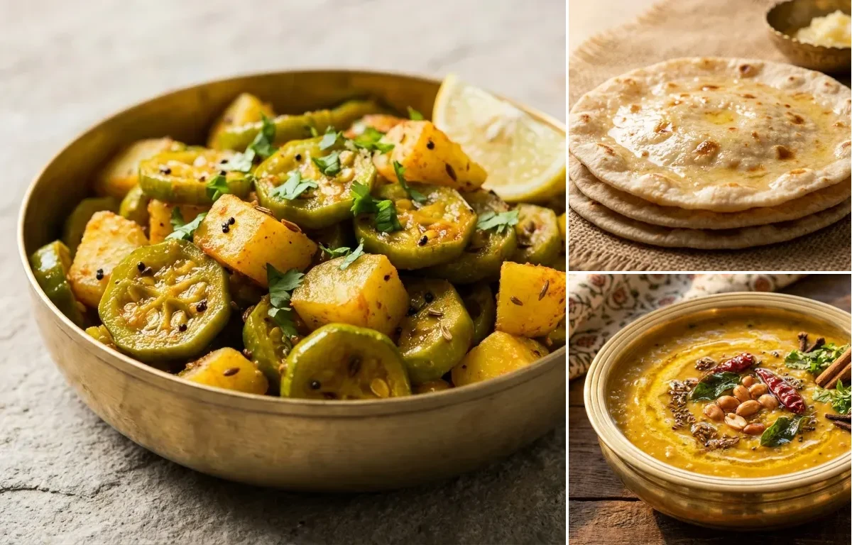 Tindora Batata nu Shaak with Rotli and Gujarati Dal