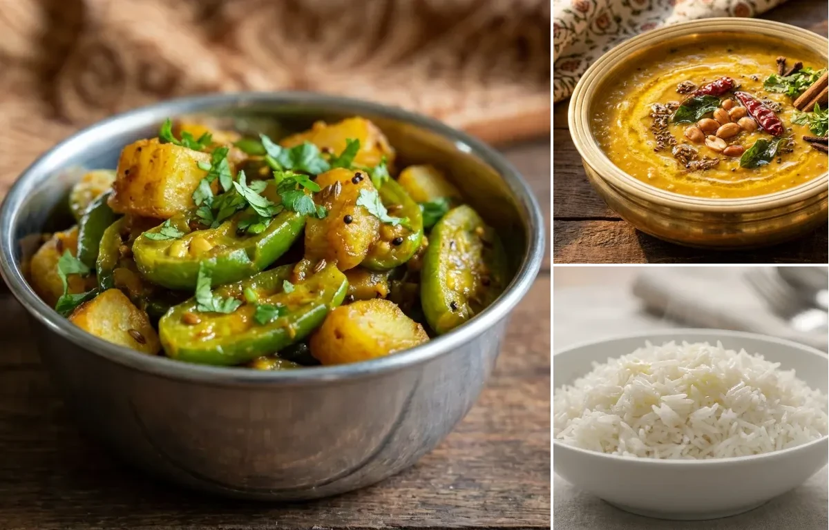 Tindora Bateta nu Shaak with Gujarati Dal and Steamed Basmati Rice