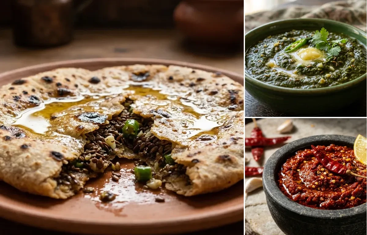 Tisi ki Roti with Bathua Saag and Lahsun Mirch Chutney