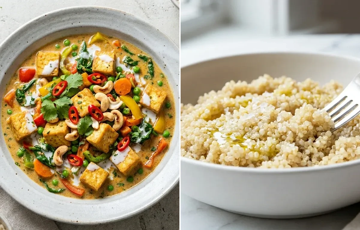 Tofu and Vegetable Curry with Cooked Quinoa