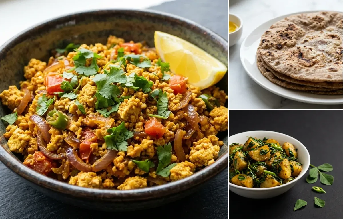 Tofu Bhurji with Multigrain Roti with Methi Aloo