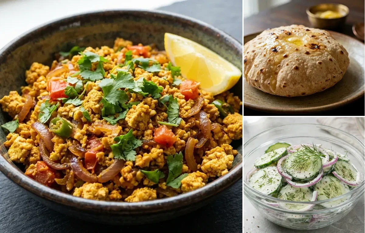 Tofu Bhurji with Phulka with Cucumber Salad