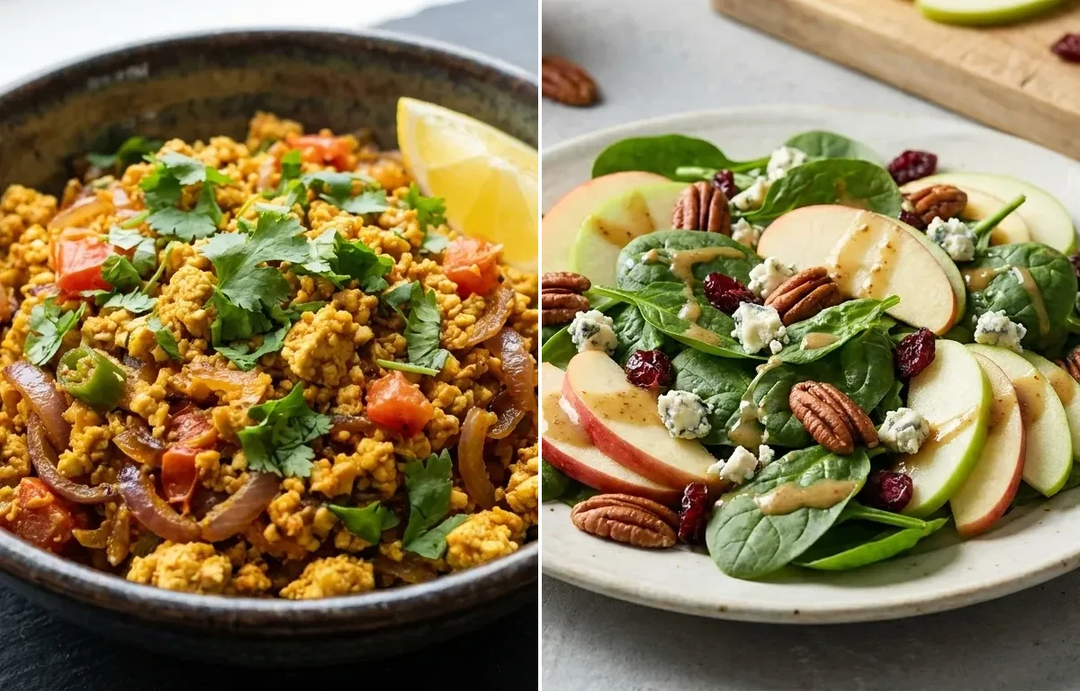 Tofu Bhurji with Spinach Apple Salad