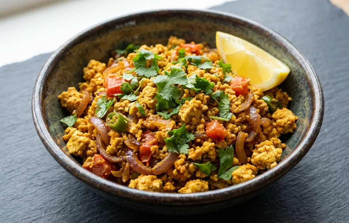Tofu Bhurji with Tomato Cucumber Salad