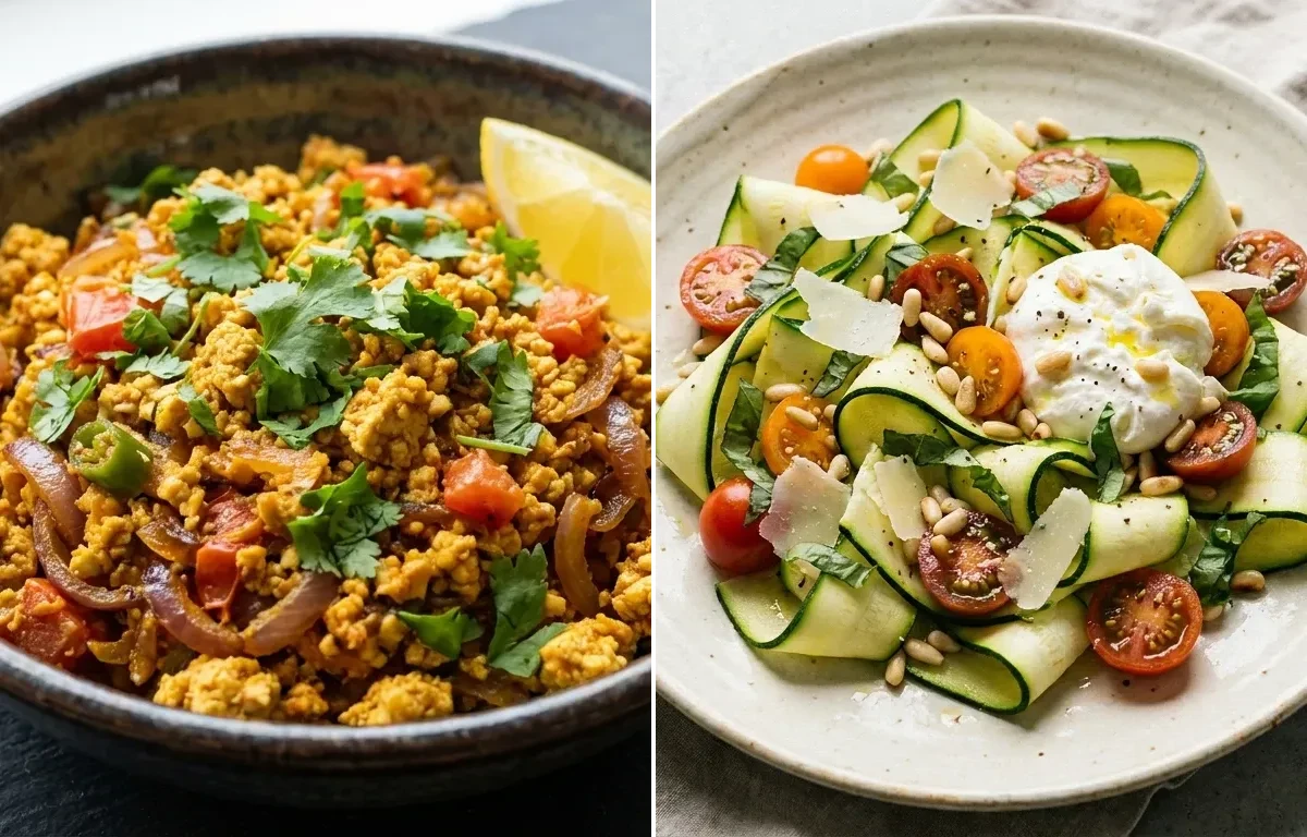 Tofu Bhurji with Zucchini Ribbon Salad
