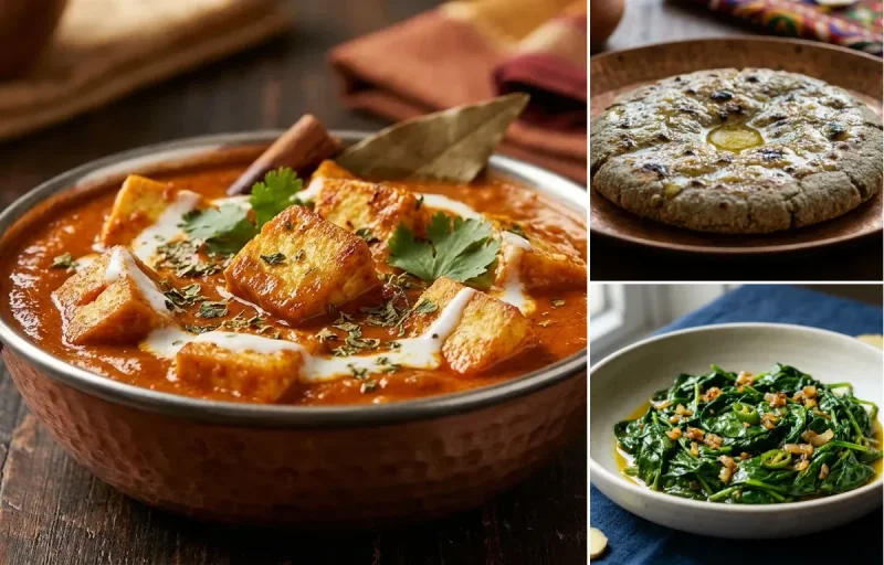 Tofu Butter Masala with Bajra Roti with Sautéed Palak