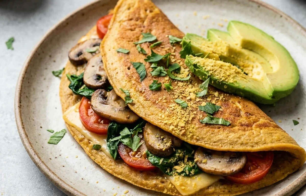 Tofu Edamame Salad with Vegan Chickpea Flour Omelette