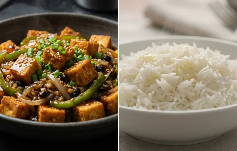 Tofu in Black Bean Sauce with Steamed Basmati Rice