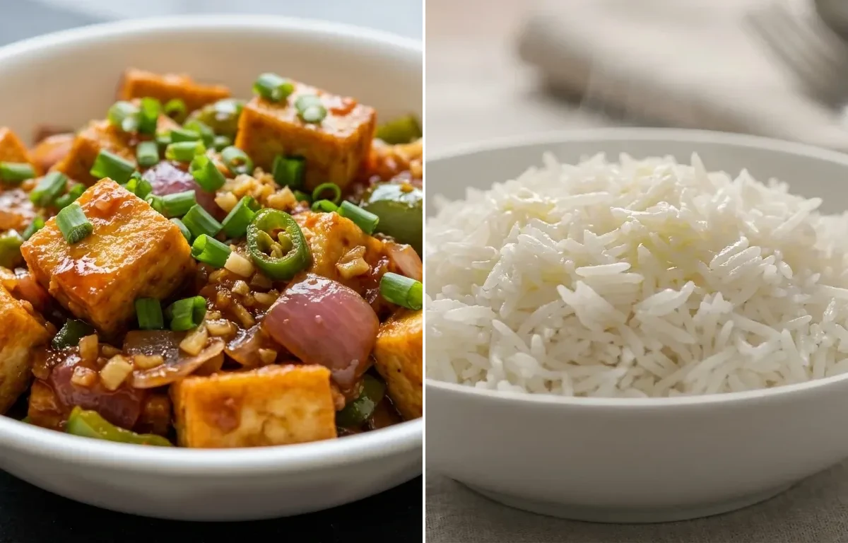 Tofu in Hot Garlic Sauce with Steamed Basmati Rice