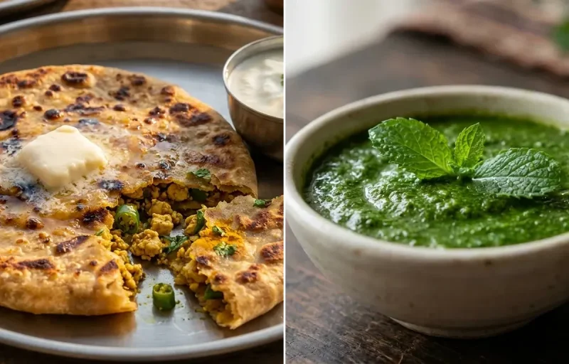 Tofu Paratha with Mint Chutney