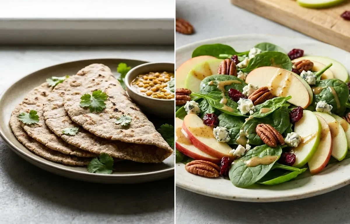 Tofu Stir Fry Vegetables with Vegan Jowar Roti and Spinach Apple Salad