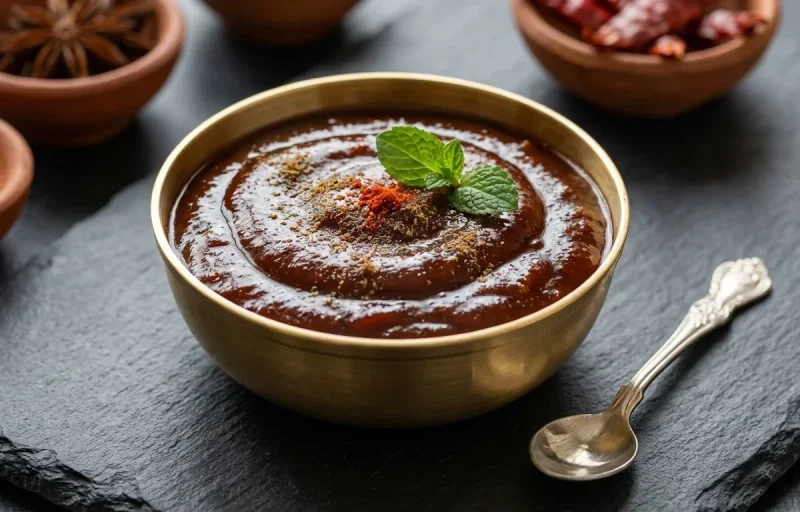 Tofu Stuffed Chilla with Tamarind Date Chutney