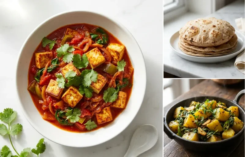 Tofu Vegetable Curry with Whole-Wheat Phulka with Aloo Methi Sabzi