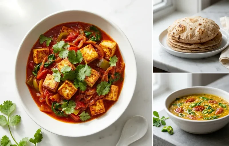Tofu Vegetable Curry with Whole-Wheat Phulka with Methi Dal
