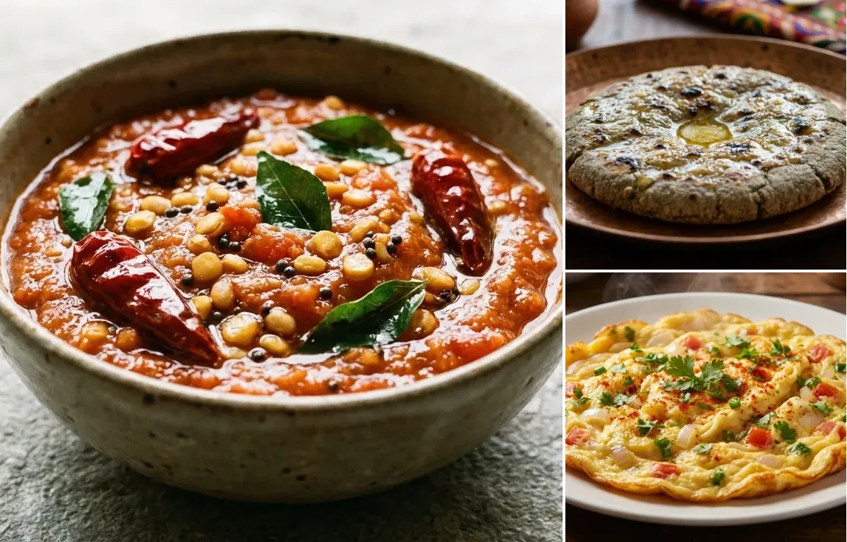 Tomato Chutney with Bajra Roti and Masala Omelette