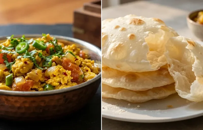 Tomato Egg Bhurji with Bengali Luchi