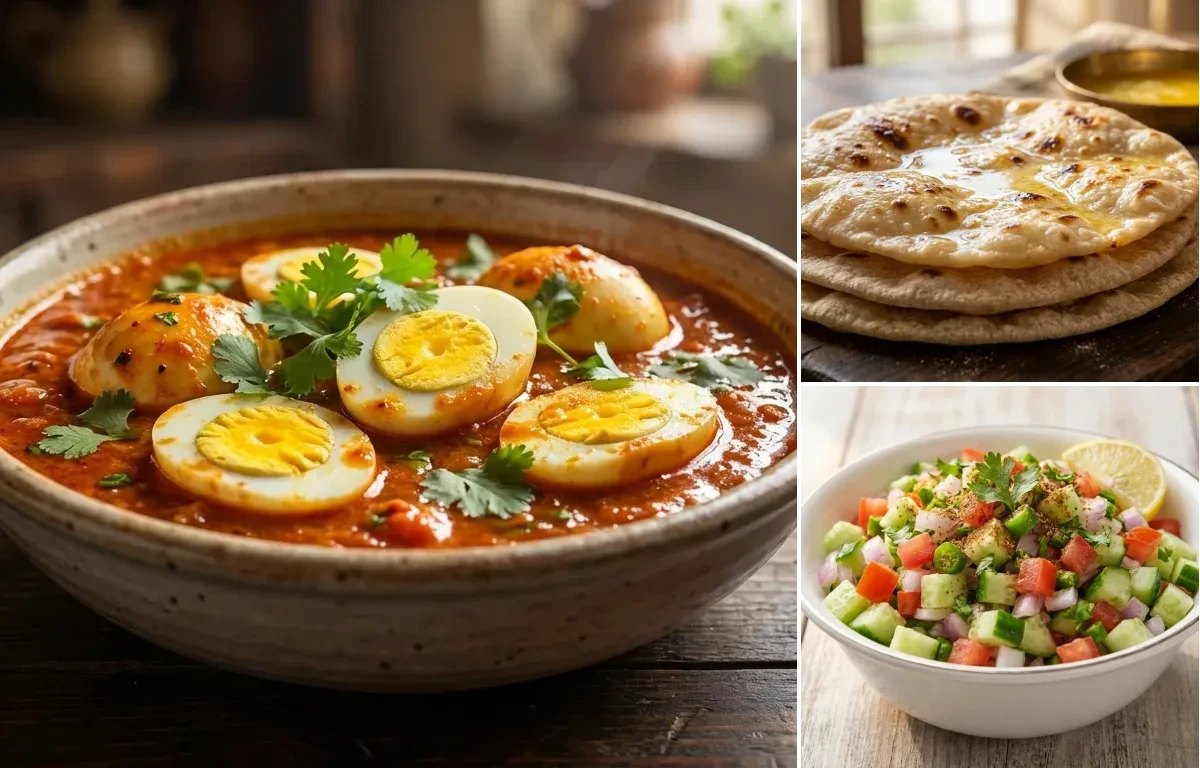 Tomato Egg Curry with Chapati and Kachumber
