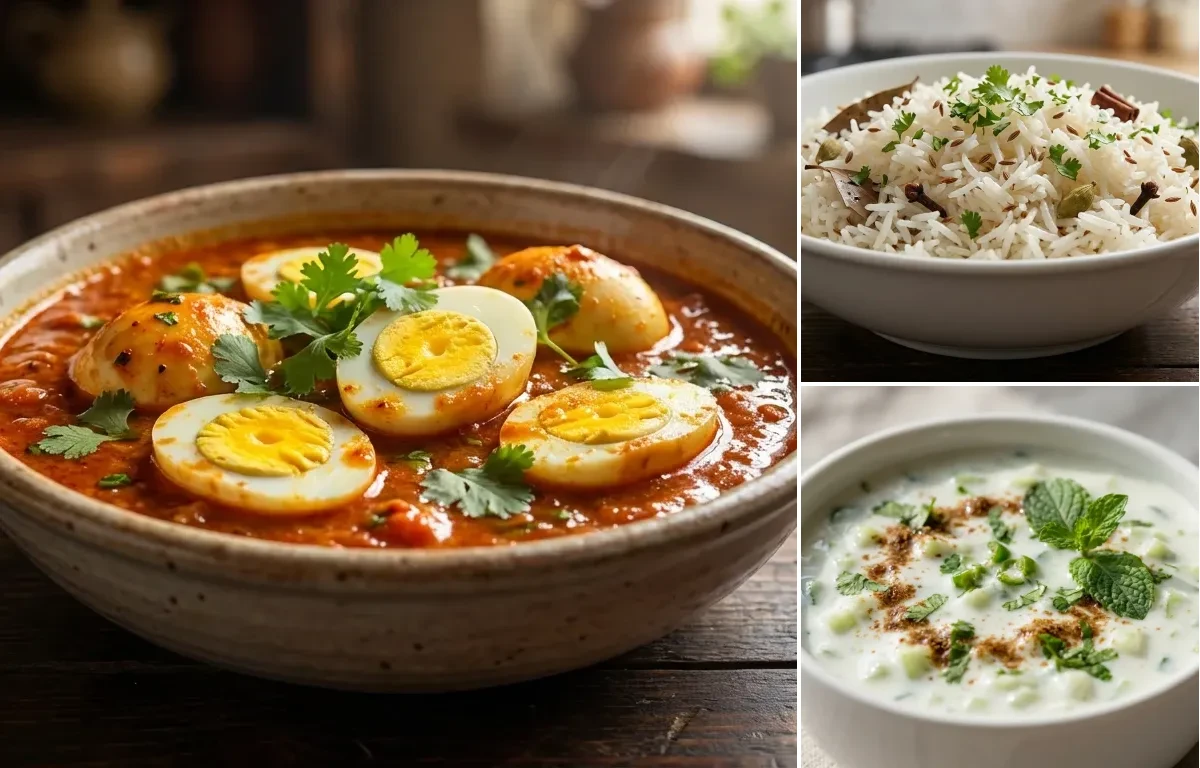 Tomato Egg Curry with Cucumber Raita