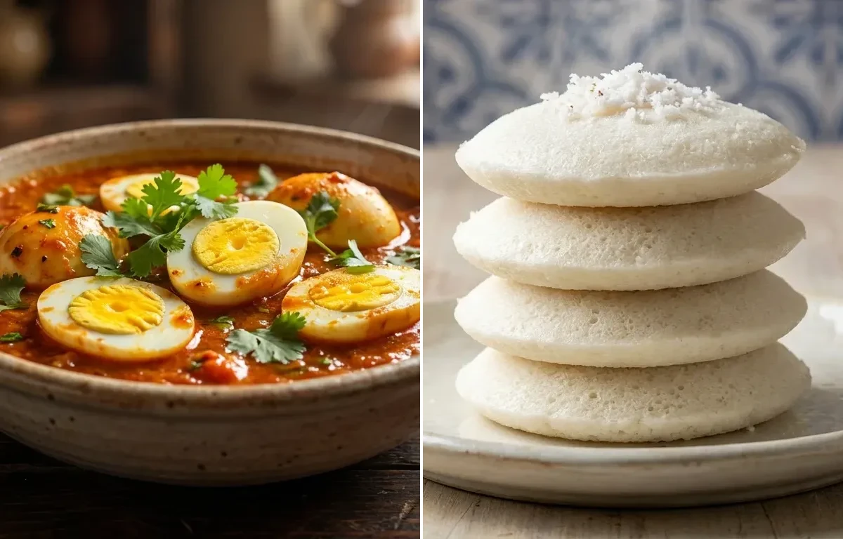 Tomato Egg Curry with Goan Sanna