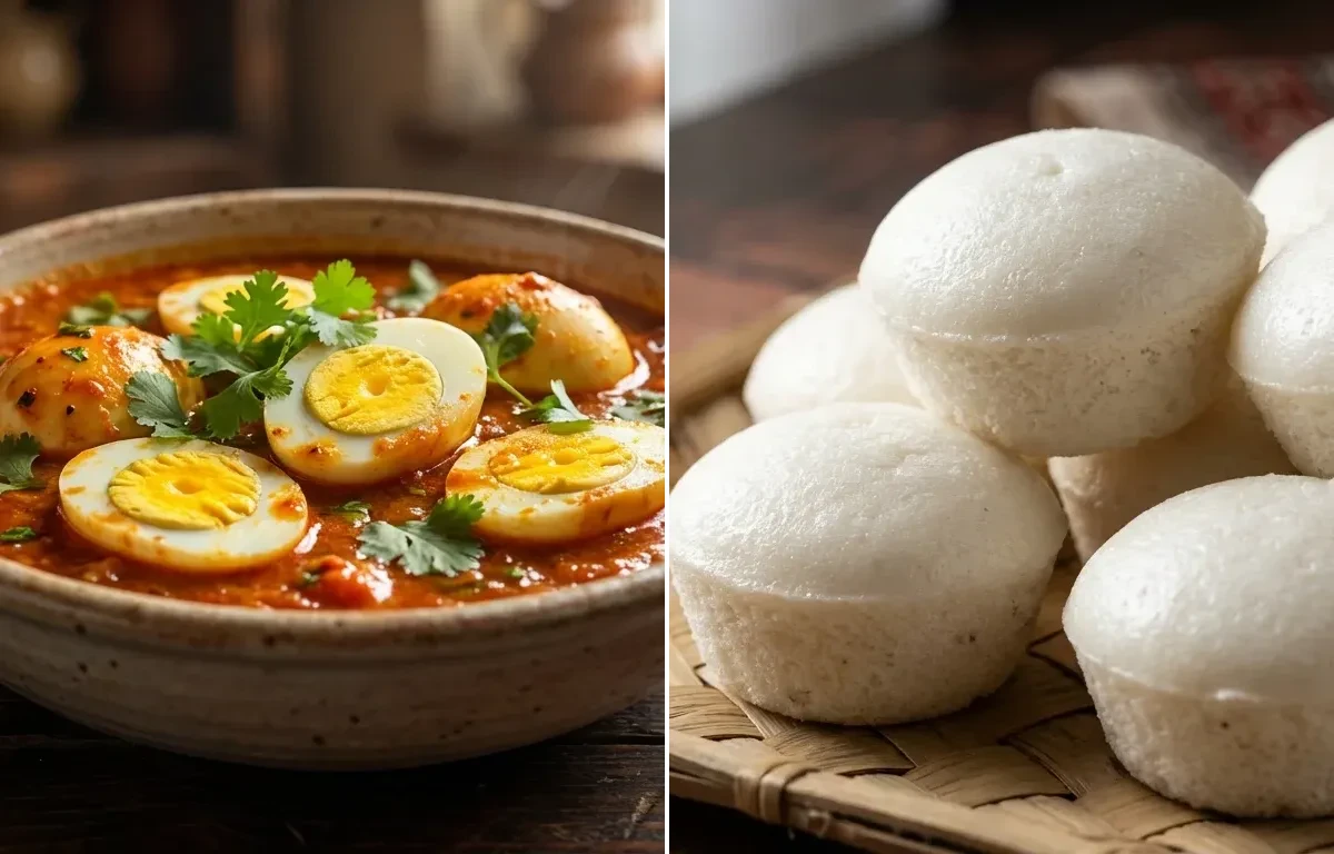 Tomato Egg Curry with Goan Sannas
