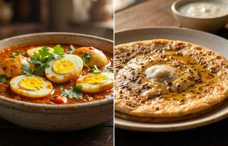 Tomato Egg Curry with Jeera Paratha