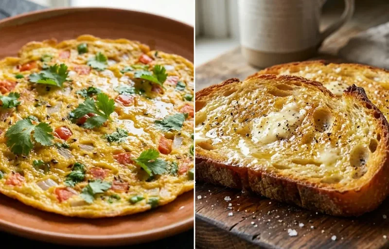 Tomato Omelette with Butter Toast on Tawa