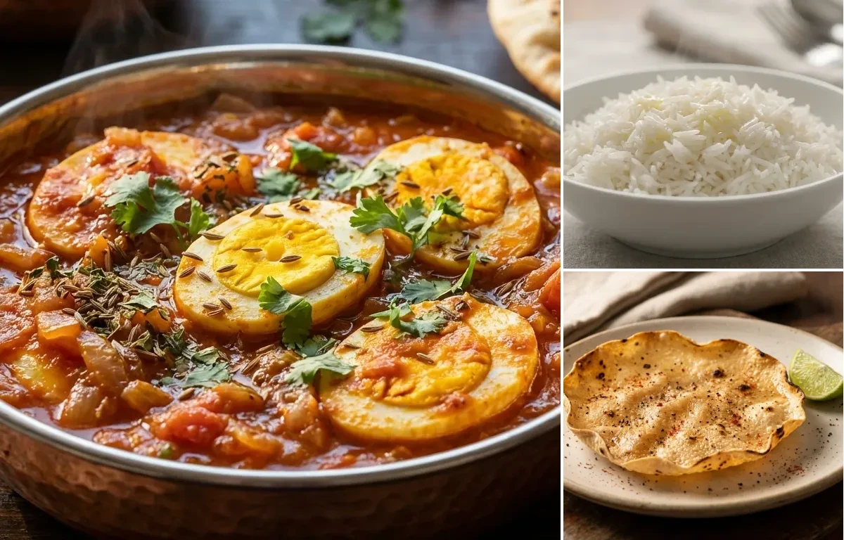 Tomato Onion Egg Curry with Steamed Basmati Rice