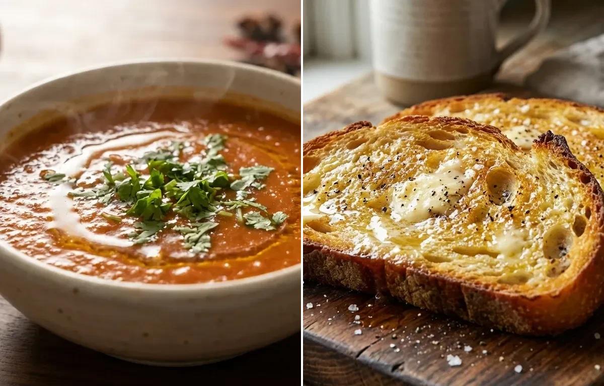 Tomato Shorba with Butter Toast on Tawa