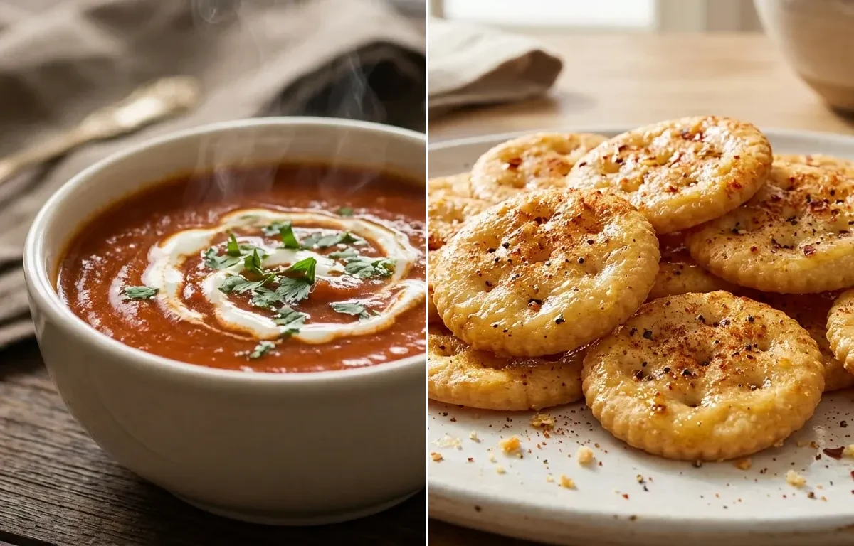 Tomato Soup with Baked Buttered Crackers
