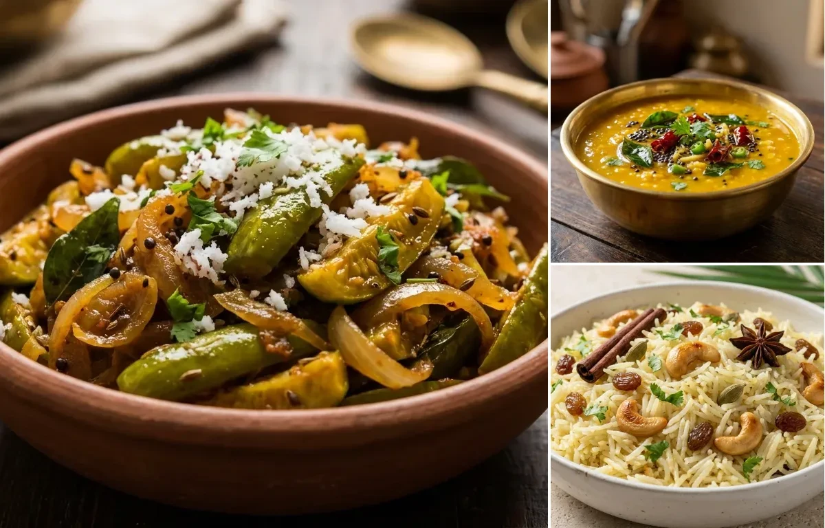 Tondli Bhaji with Dalithoy and Goan Coconut Rice