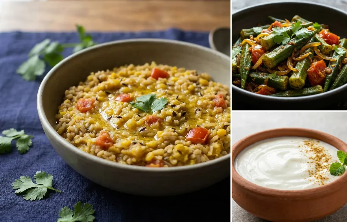 Toor Dal Khichdi with Bhindi Sabzi with Dahi