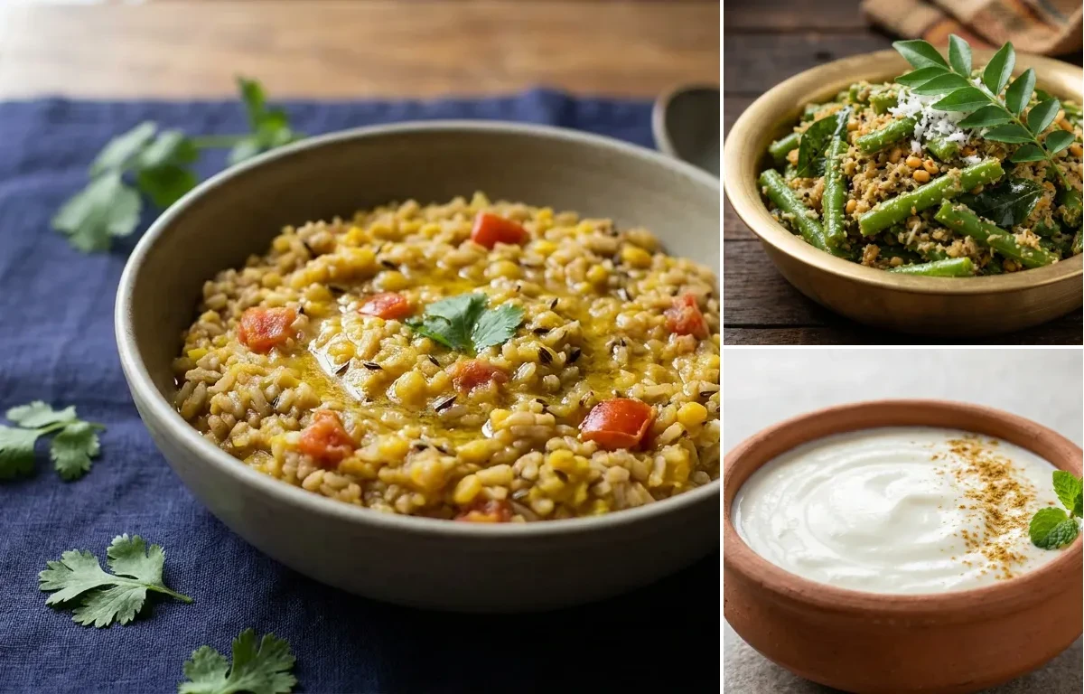 Toor Dal Khichdi with French Beans Sukka with Dahi