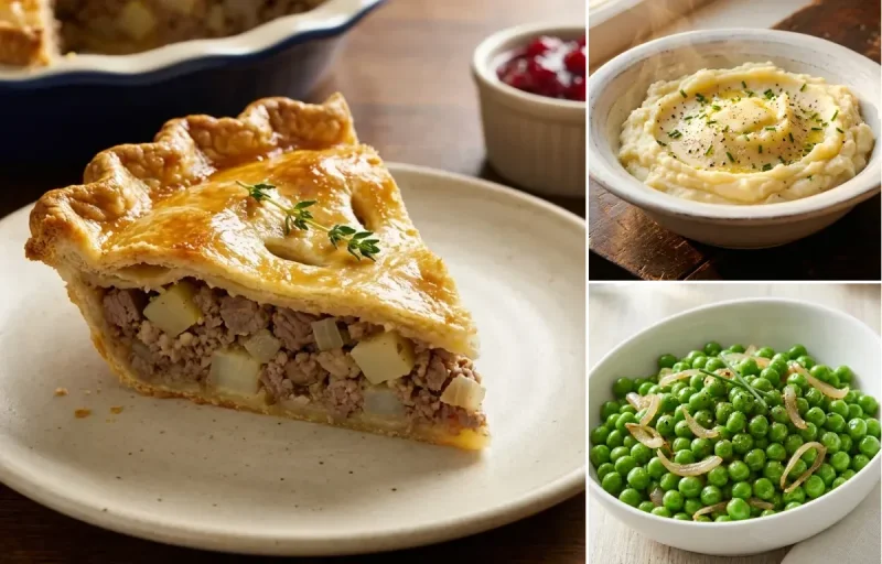 Tourtière with Mashed Potatoes and Buttered Peas