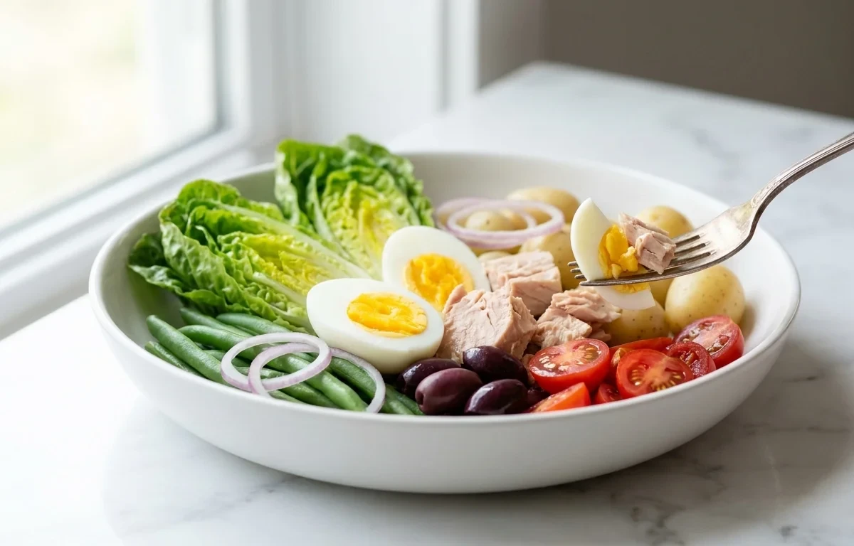 Tuna Nioise Salad with Boiled Egg and Lemon Vinaigrette Gluten Free