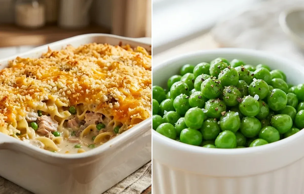 Tuna Noodle Casserole with Steamed Peas