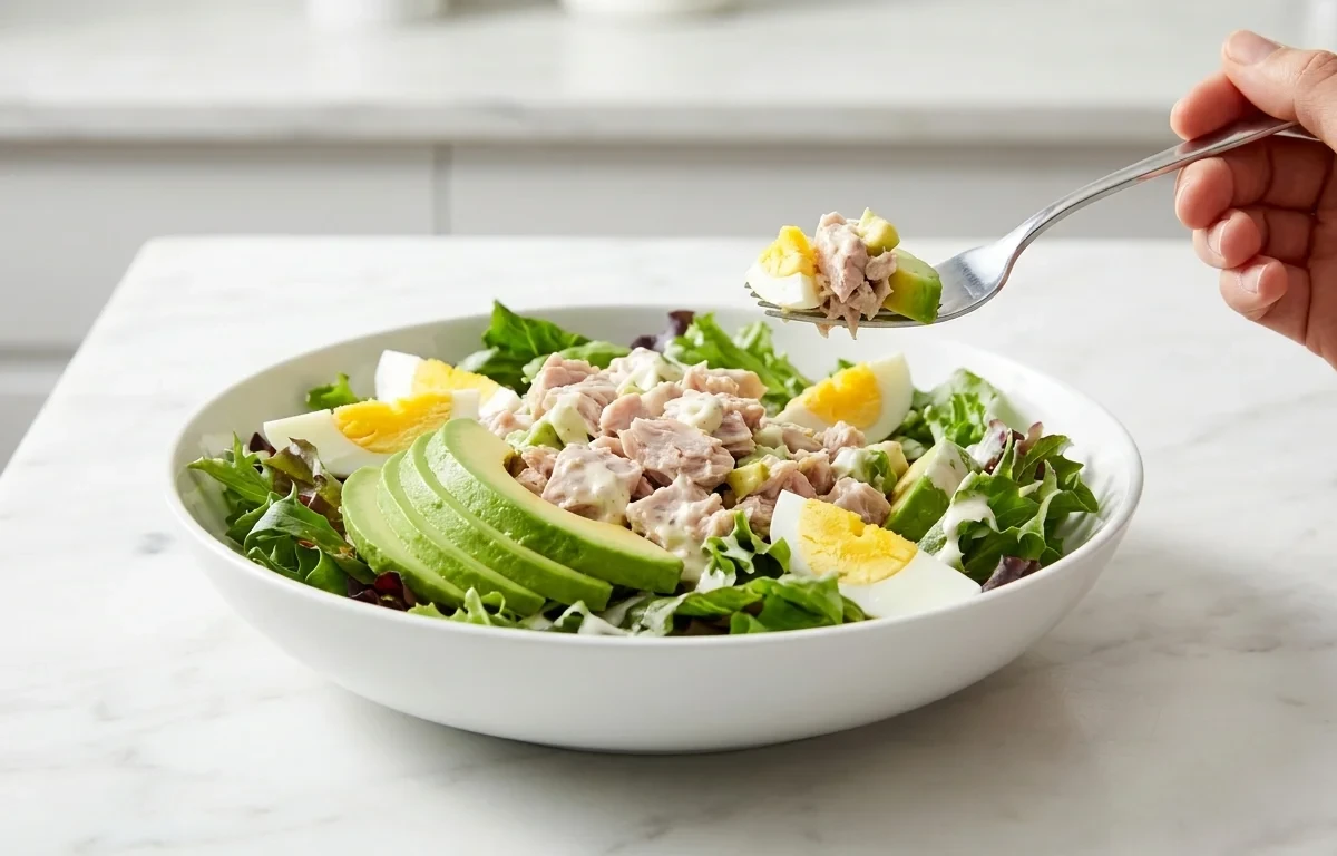 Tuna Salad over Greens with Avocado and Egg Whole30