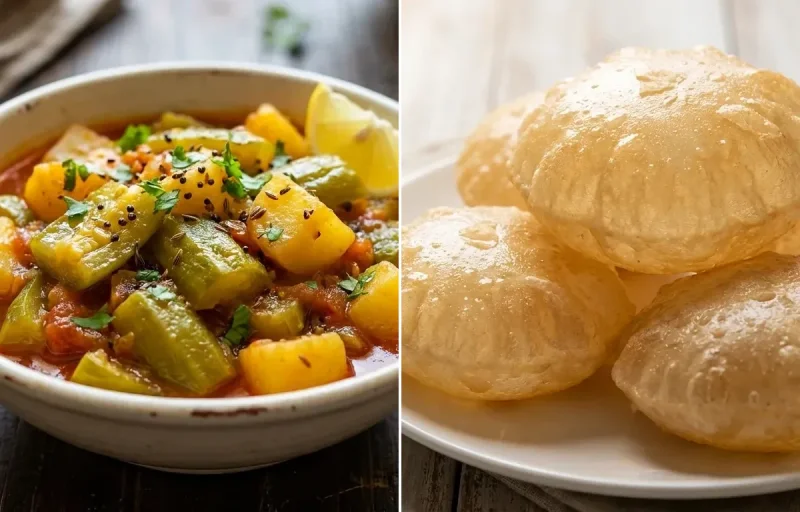 Turi Patata Sabzi with Phulko Luchi