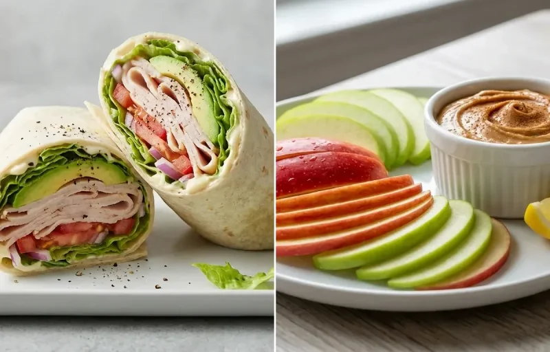 Turkey Avocado Wrap with Apple Slices With Peanut Butter