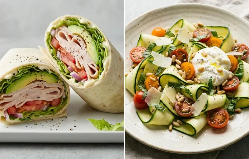 Turkey Avocado Wrap with Zucchini Ribbon Salad and Yogurt With Fruit