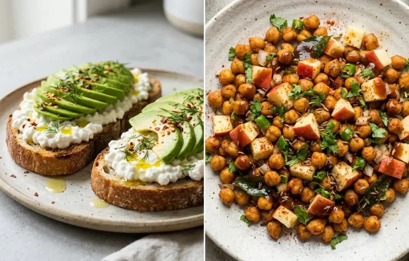 Turkey Egg Muffins with Avocado Cottage Cheese Toast and Roasted Chana With Apple