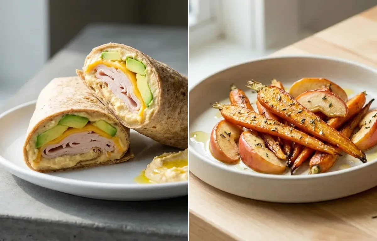 Turkey Hummus Wrap with Carrots and Apple
