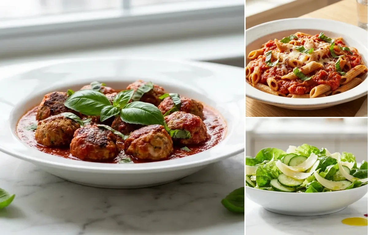 Turkey Meatballs in Marinara with Side Salad with Parmesan