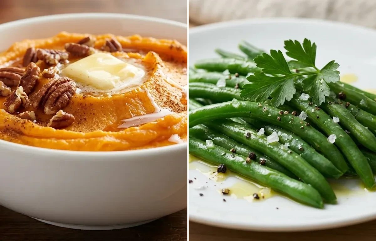Turkey Meatloaf, Mashed Sweet Potatoes and Steamed Green Beans