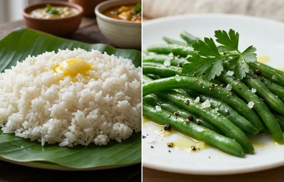 Turkey Stir-Fry with Steamed Rice and Steamed Green Beans