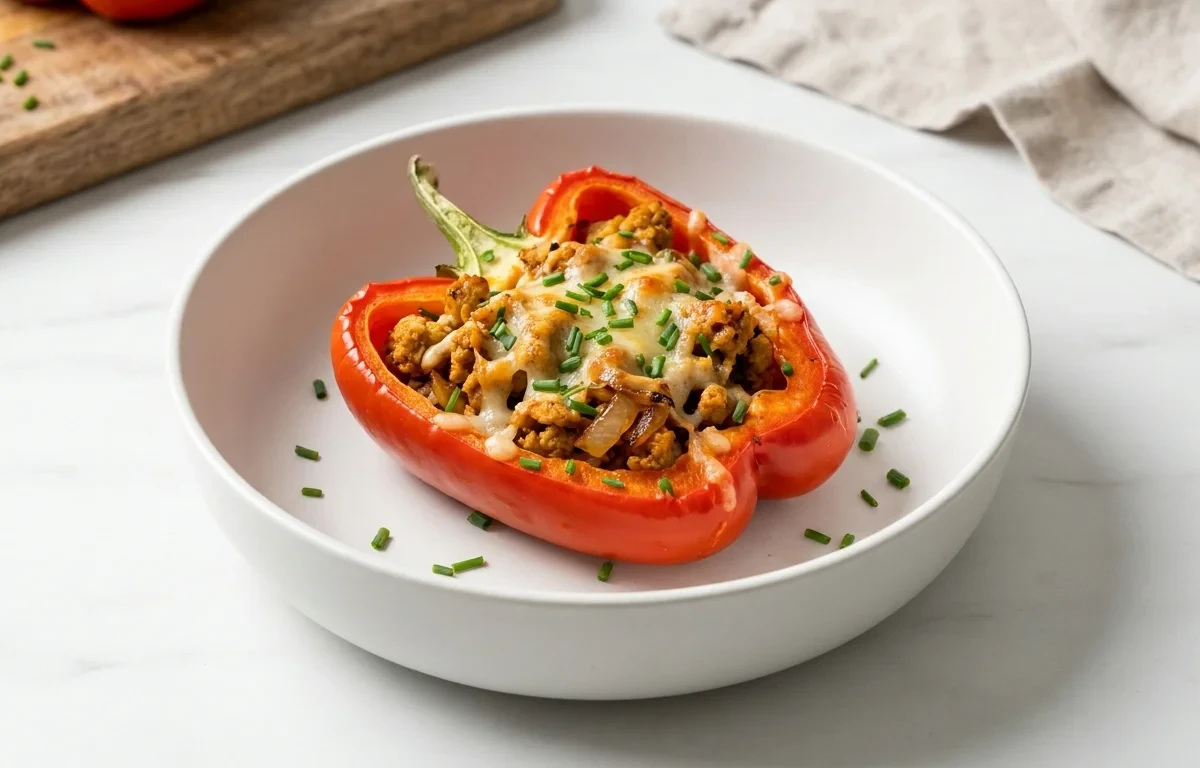 Turkey Stuffed Bell Pepper with Rice and Feta Low Carb
