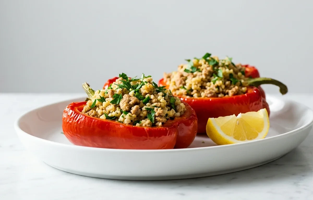 Turkey Stuffed Bell Peppers with Bulgur and Feta PCOS