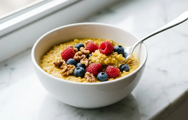 Turmeric Oatmeal with Berries and Walnuts
