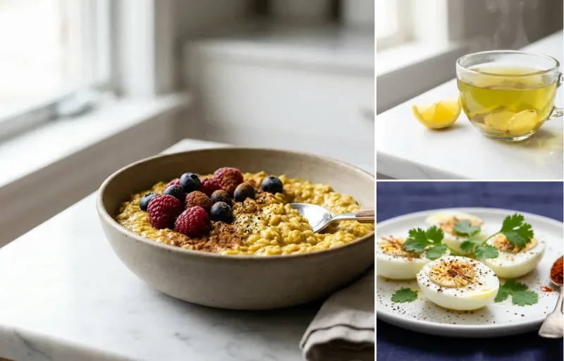 Turmeric Oats with Berries with Green Tea
