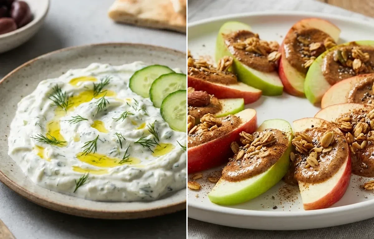 Tzatziki Sauce with Apple Slices With Almond Butter